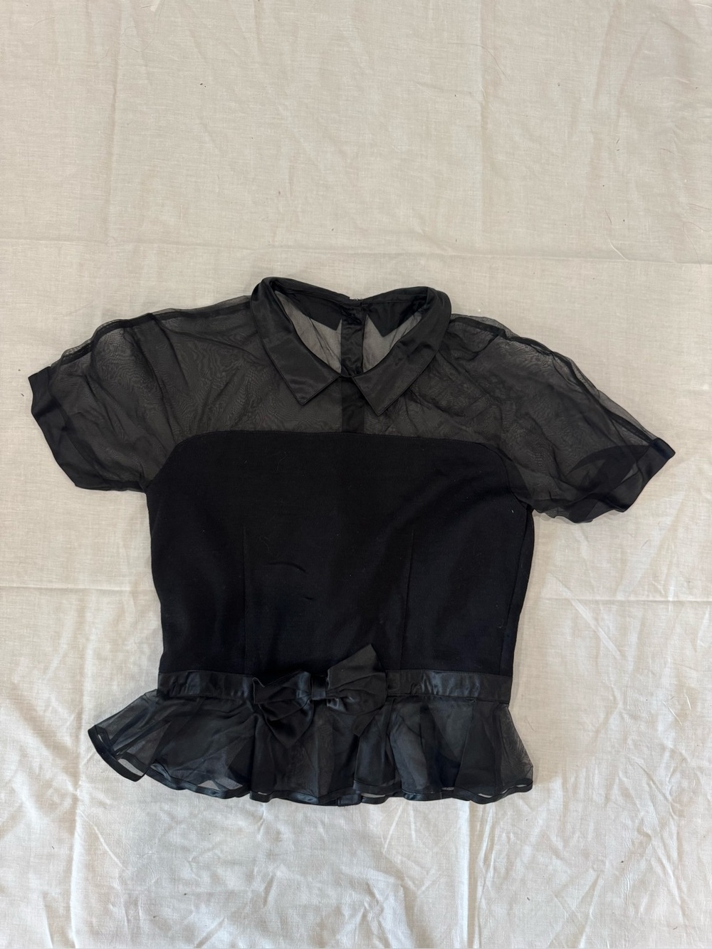 NWT Vintage Adrienne Vittadini Black Sheer Peplum Blouse M
